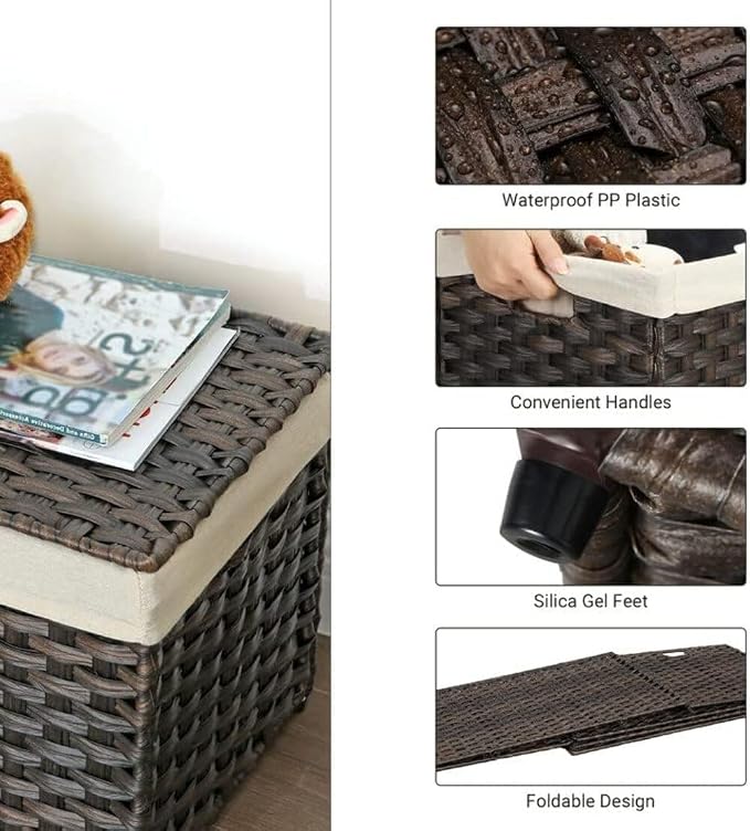 SONGMICS Storage Basket with Lid, Woven Blanket Storage Bin with Handles - Image 3
