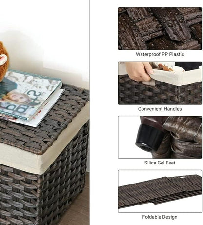 SONGMICS Storage Basket with Lid, Woven Blanket Storage Bin with Handles - Image 3