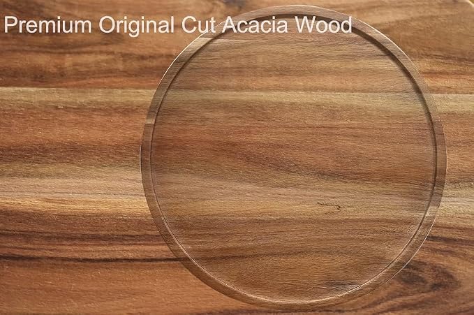 11" Acacia Wood Lazy Susan Organizer Kitchen Turntable - Image 4