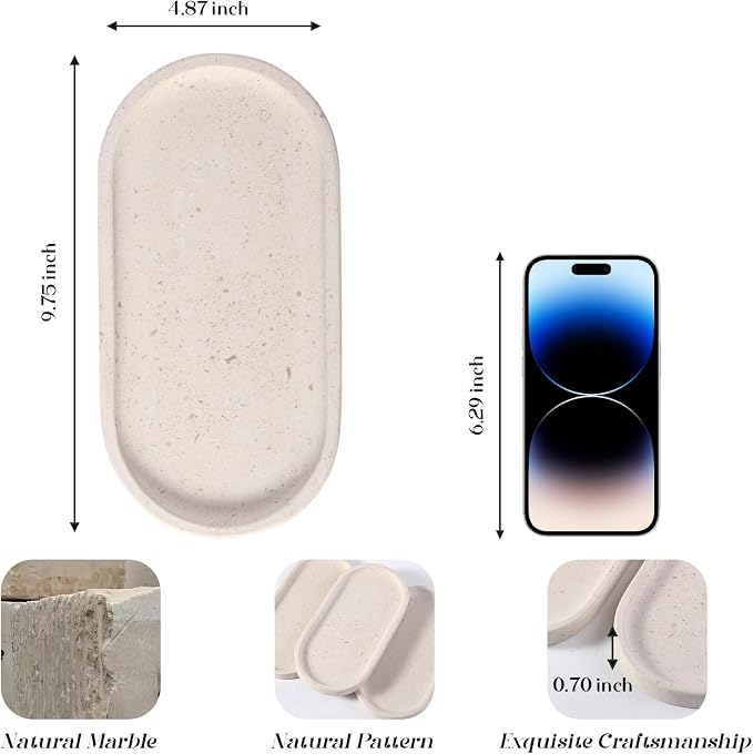 Koville Natural Marble Tray for Bathroom, Vanity Decorative Marble Trays for - Image 2