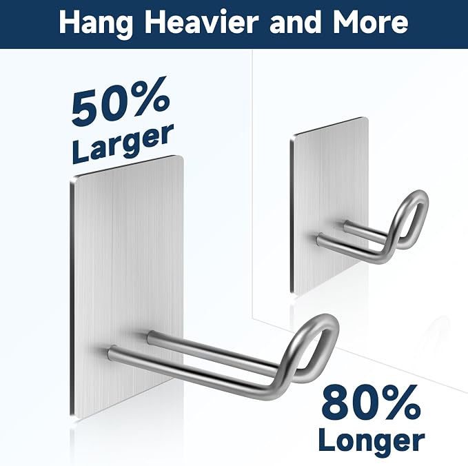 Self Adhesive Hooks Heavy Duty, Large Stainless Steel Towel Hooks, No Drill - Image 2