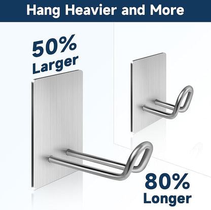 Self Adhesive Hooks Heavy Duty, Large Stainless Steel Towel Hooks, No Drill - Image 2