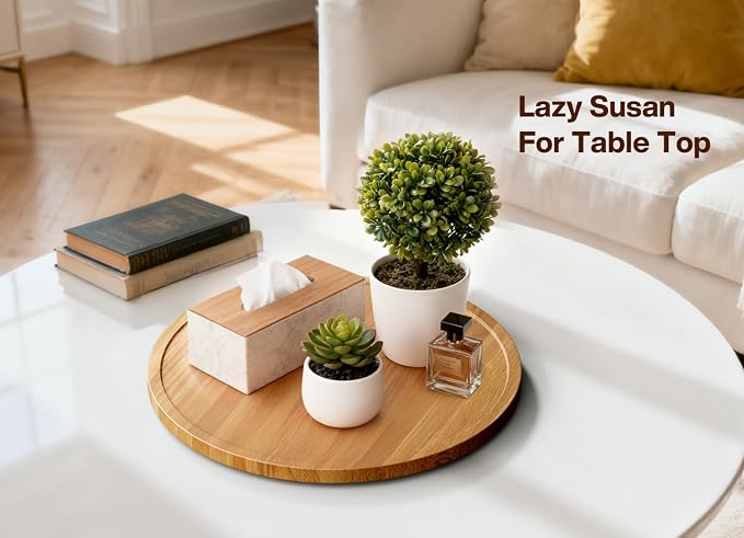 12" Acacia Wood Lazy Susan Turntable Organizer - Image 2