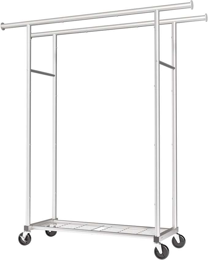 Sakugi Mobile Double Rod Clothes Rack, Freestanding Garment Organizer - Image 3
