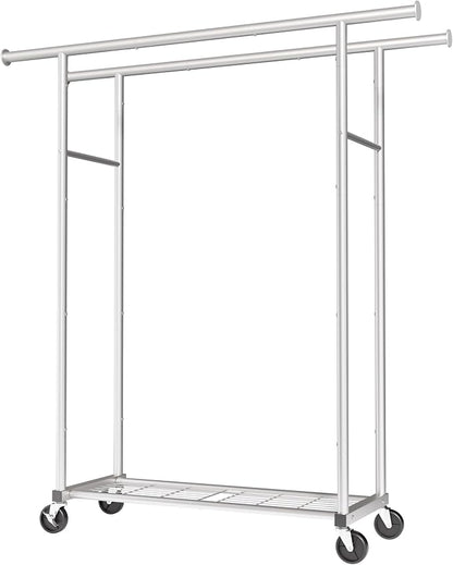 Sakugi Mobile Double Rod Clothes Rack, Freestanding Garment Organizer - Image 3