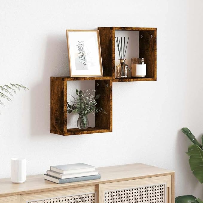 vidaXL Wall Cube Shelves Set of 2 Smoked Oak 11.8X5.9X11.8 in Indoor Storage - Image 2
