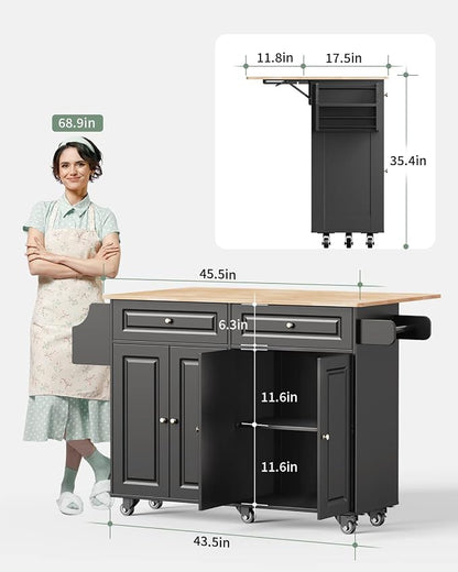 Kitchen Island with Storage, Kitchen Cart on 5 Universal Wheels, Mobile Kitchen - Image 3