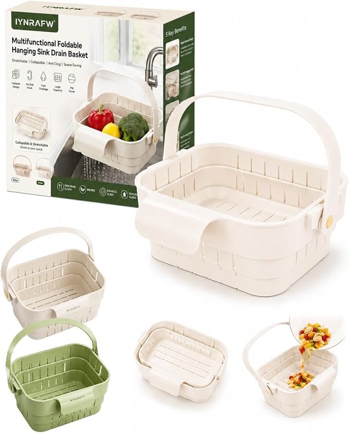 Multifunctional Foldable Hanging Sink Drain Basket Plastic Stretchable Kitchen by Unknown