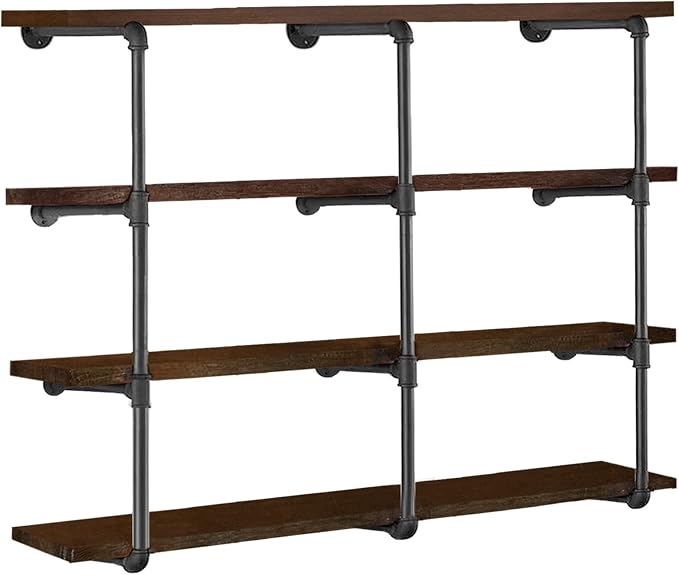 HITOMEN Industrial Iron Pipe Shelves, 3 Set 4-Tier 41.5" Tall 12" Depth by HITOMEN