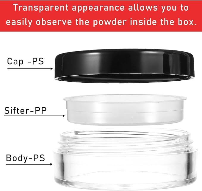 2 PCS 10ml/0.34oz Plastic Empty Travel Small Loose Powder Compact - Image 3