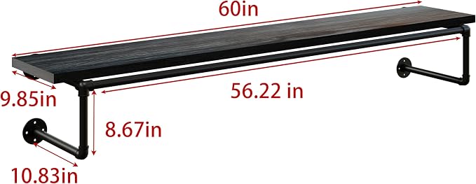 Clothes Rack 60in, Wall Mounted Garment Racks - Image 8