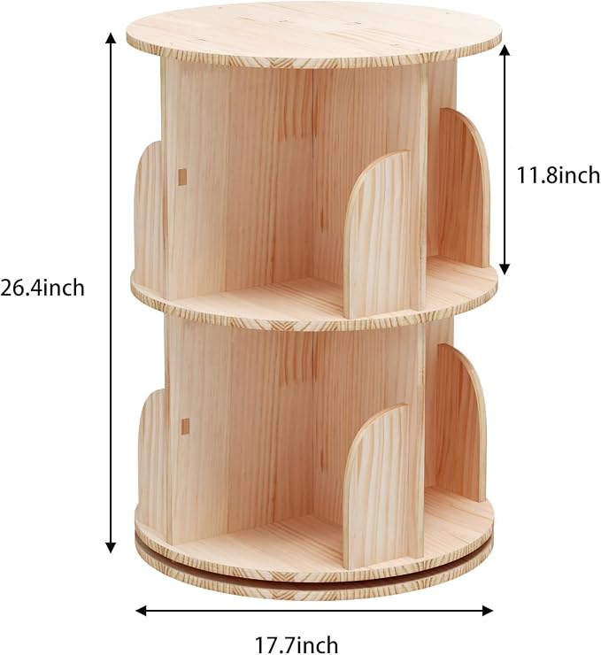 Bear Qiaqia 2 Tier Rotating Bookshelf, Small Corner Bookshelf | 360° Rotating - Image 2