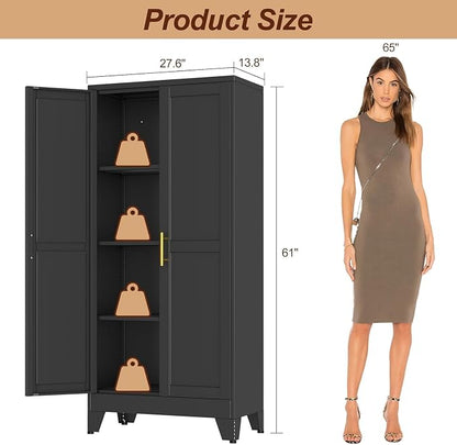 61" Black Metal Storage Cabinet - Image 3