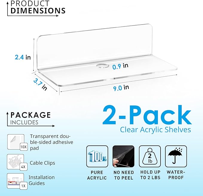 OAPRIRE Clear Acrylic Floating Shelves Set of 2 - Image 2
