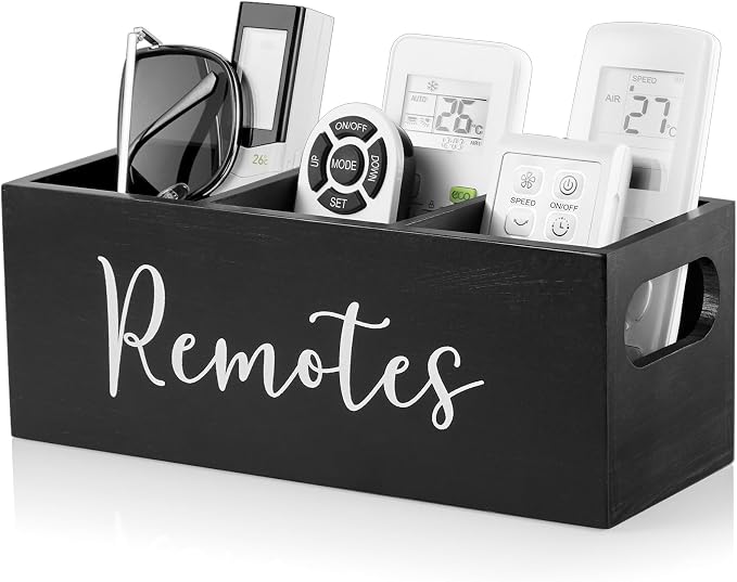 DRASTAR Remote Control Holder, Wood TV Remote Holder, Remote Storage Caddy by EnhanceYourDailyLife