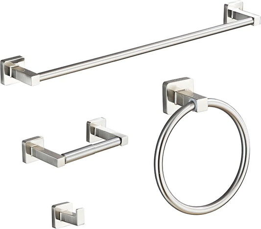 Brushed Nickel Bathroom Hardware Set 4 Pieces, Bathroom Accessories Set by bluebyrne
