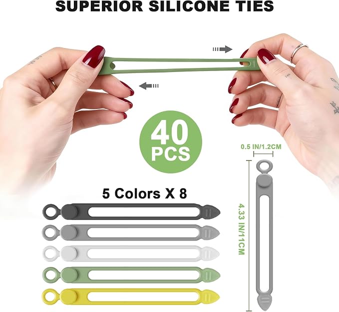 40Pcs Silicone Cable Ties with Box, Reusable Cord Organizer Rope, Elastic Cord - Image 2
