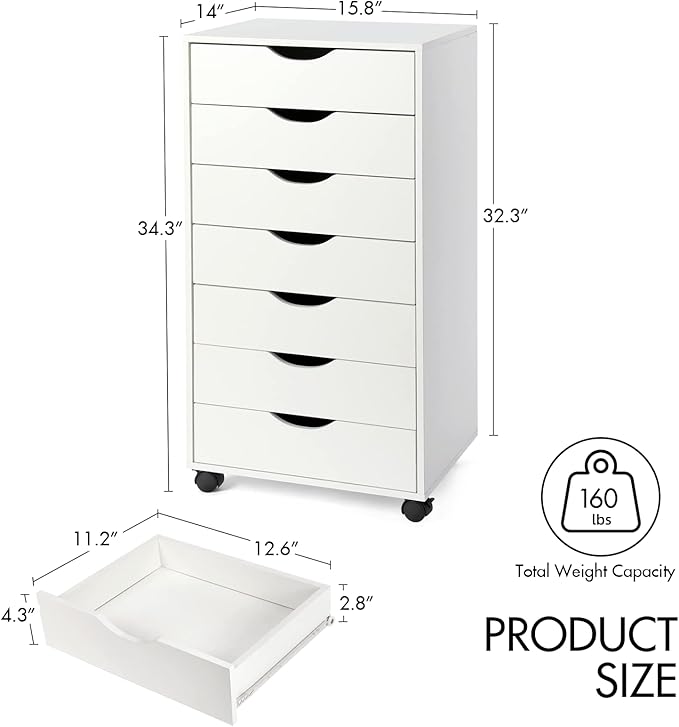 TUSY 7 Drawer Storage Organizer on Wheels, Mobile File Cabinet - Image 3