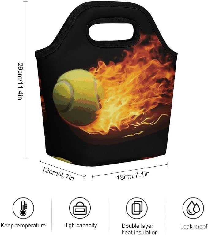 Burning Tennis Pictures Lunch Bag Cooler Bag Tote Bags | Reusable Portable - Image 2