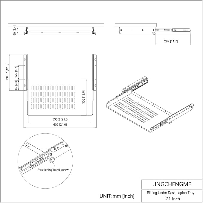 JINGCHENGMEI 21 inch Sliding Under Desk Laptop Mount - Image 5