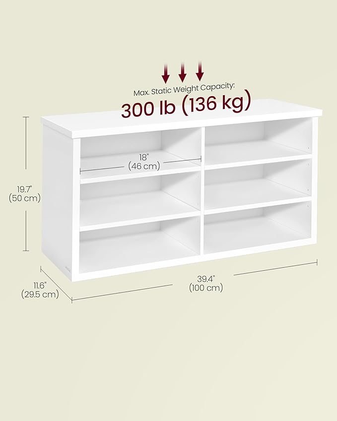 VASAGLE Shoe Bench, Storage Bench, 6 Compartments, Adjustable Shelves, - Image 3