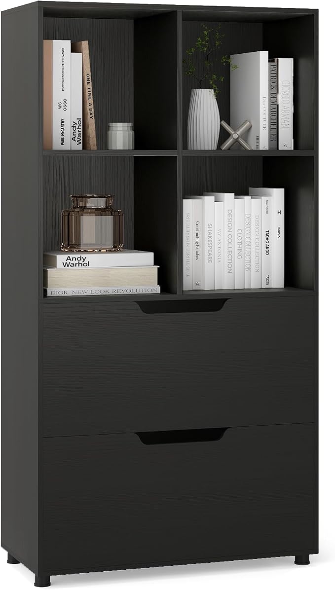 Giantex Bookcase with 2 Drawers, 51” Tall Floor Bookshelf w/4 Cubes, Anti-tip by Giantex