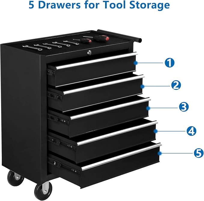 TUFFIOM 5-Drawer Rolling Tool Chest w/Drawers & Lock, Tool Storage Cabinet - Image 5