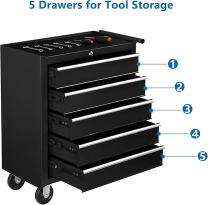 TUFFIOM 5-Drawer Rolling Tool Chest w/Drawers & Lock, Tool Storage Cabinet - Image 5
