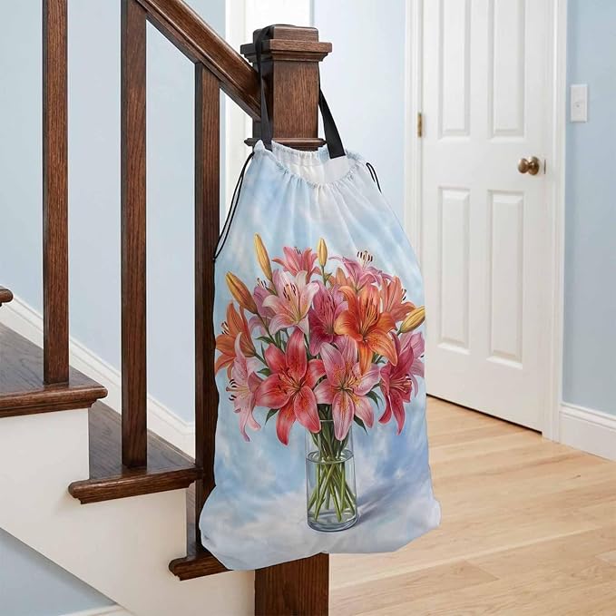 Floral XL Laundry Bag Lilies Flower in Bottle Spring Summer Machine Washable - Image 4