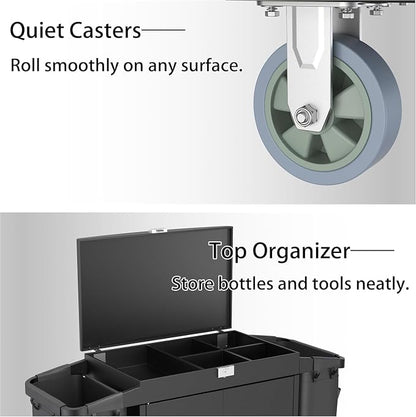 Heavy Duty Metal Housekeeping Janitorial Cart, Silent Casters, Locking Large - Image 7