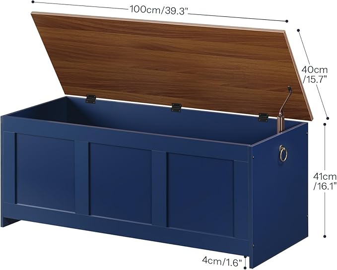 HOOBRO Storage Bench, 39.3" Retro Wooden Storage Chest, Wooden Storage Trunk - Image 3
