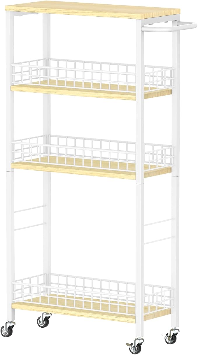 Slim Storage Cart White Narrow Storage Cabinet 4 Tier Laundry Room Organization by NORCEESAN