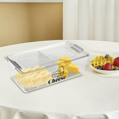 Cheese Container Airtight with Draining Basket Cream Block Cheese Sliced - Image 4