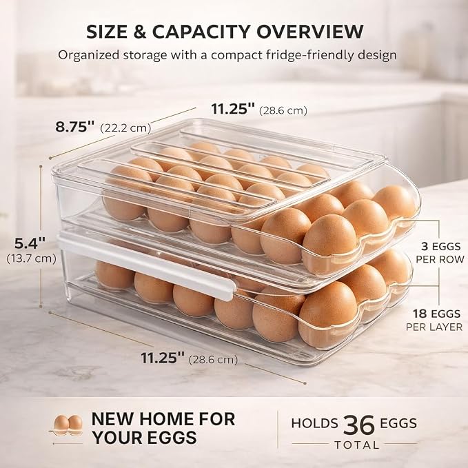 Egg Holder for Fridge with Rolling Auto Dispense, Egg Dispenser for Refrigerator - Image 2