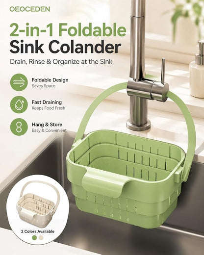 2-in-1 Foldable Sink Colander Hanging Kitchen Drain Basket Collapsible Faucet - Image 2