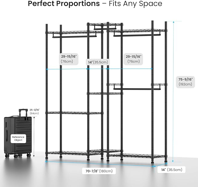 Garment Rack Heavy Duty Clothes Rack Adjustable Freestanding Metal Portable - Image 2