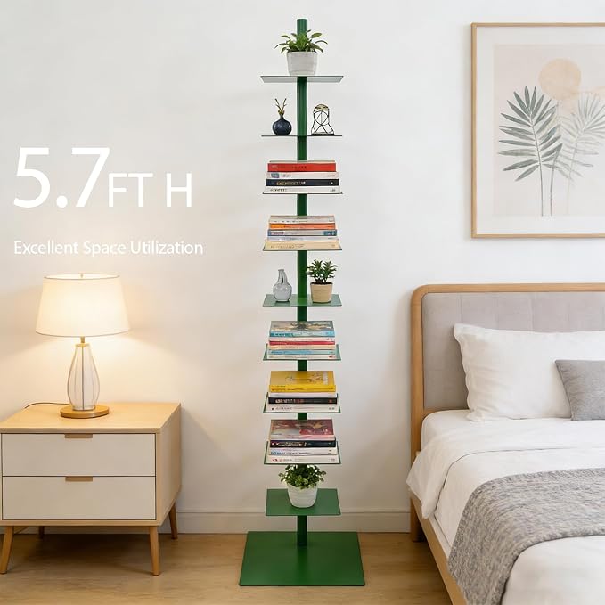 9 Tier Metal Spine Bookshelf Tower, Adjustable Vertical Tower - Image 3