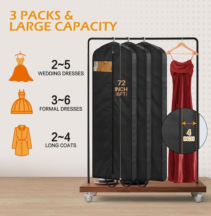 MISSLO 72" Wedding Dress Garment Bag Waterproof Garment Bags - Image 4