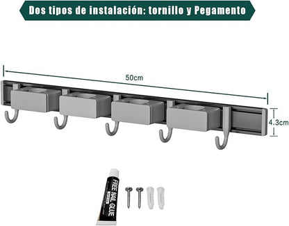 Broom Holder Wall Mount Movable Hooks and Clips Mop and Broom Hanger Wall - Image 6