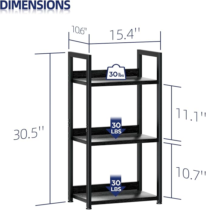 NUMENN Narrow Bookshelf, 3 Tier Freestanding Shelving Unit, Metal Frame & Wood - Image 3