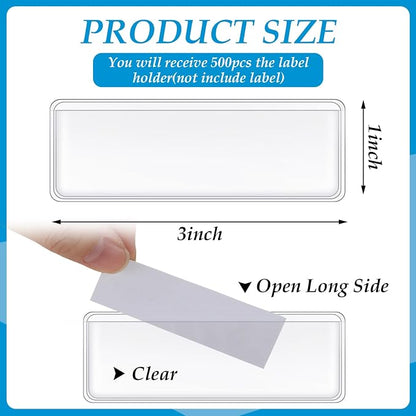 500 Pcs Label Holder Self Adhesive Clear Pocket 3x1 Inch Plastic Shelf Tag - Image 2