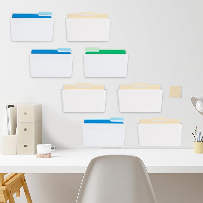8 Pack White Plastic Single Pocket Hanging File Organizer, Wall Mount Paper - Image 4