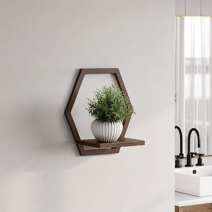 2 Pack Walnut Color Solid Wood & Metal Framework Wall Plant Stands, 9 inch - Image 7