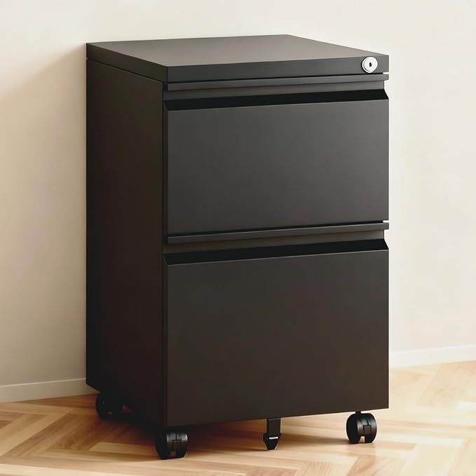 2 Drawer File Cabinet with Lock, Under Desk Rolling Small Filing Cabinet by TEEALUBAN
