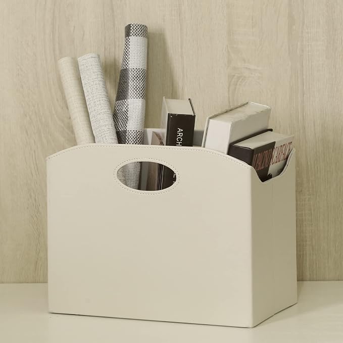EZDeco Magazine Holder Foldable Magazine Rack Floor PU Leather File Holder - Image 5