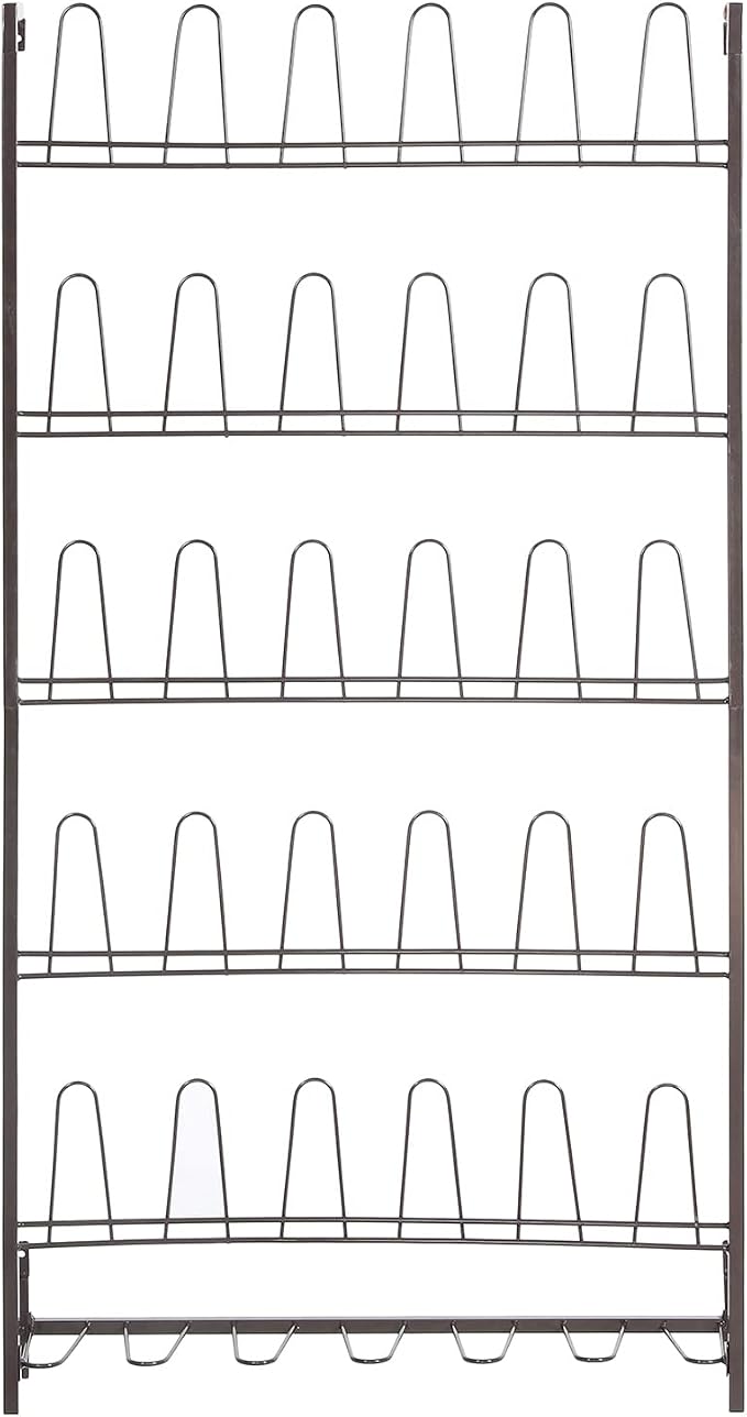 MyGift 5-Tier Wall Mounted Dark Brown Metal 18 Pair Boot and Shoe Storage Rack - Image 5