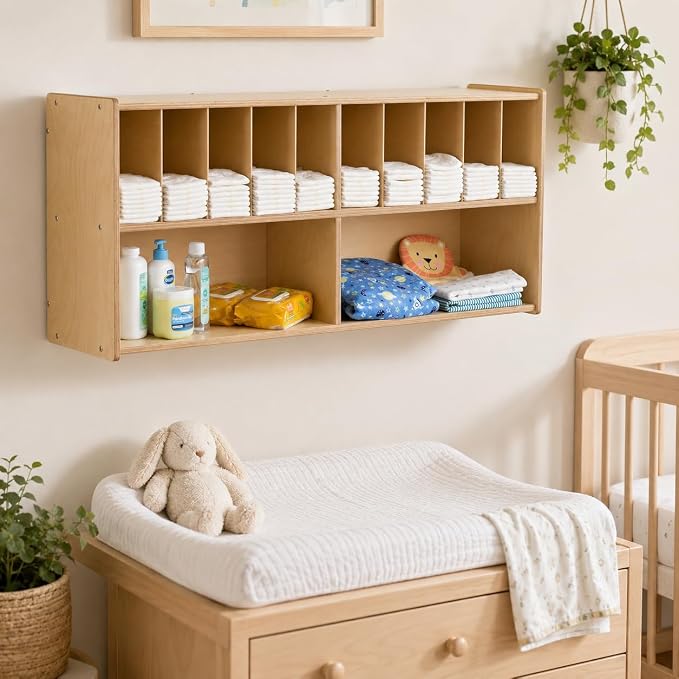 Diaper Storage Organizer, 100% Birch Plywood Wall Mount Diaper Caddy - Image 4