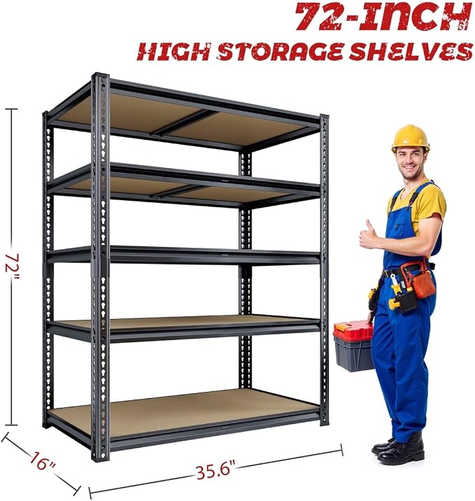 72" H Storage Shelves with Reinforced, 2000LBS Garage Shelving, Adjustable - Image 3