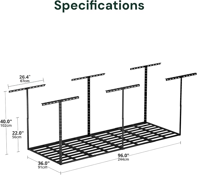 SunsGrove 3x8 Garage Storage Overhead Rack Organization, Adjustable Ceiling - Image 3