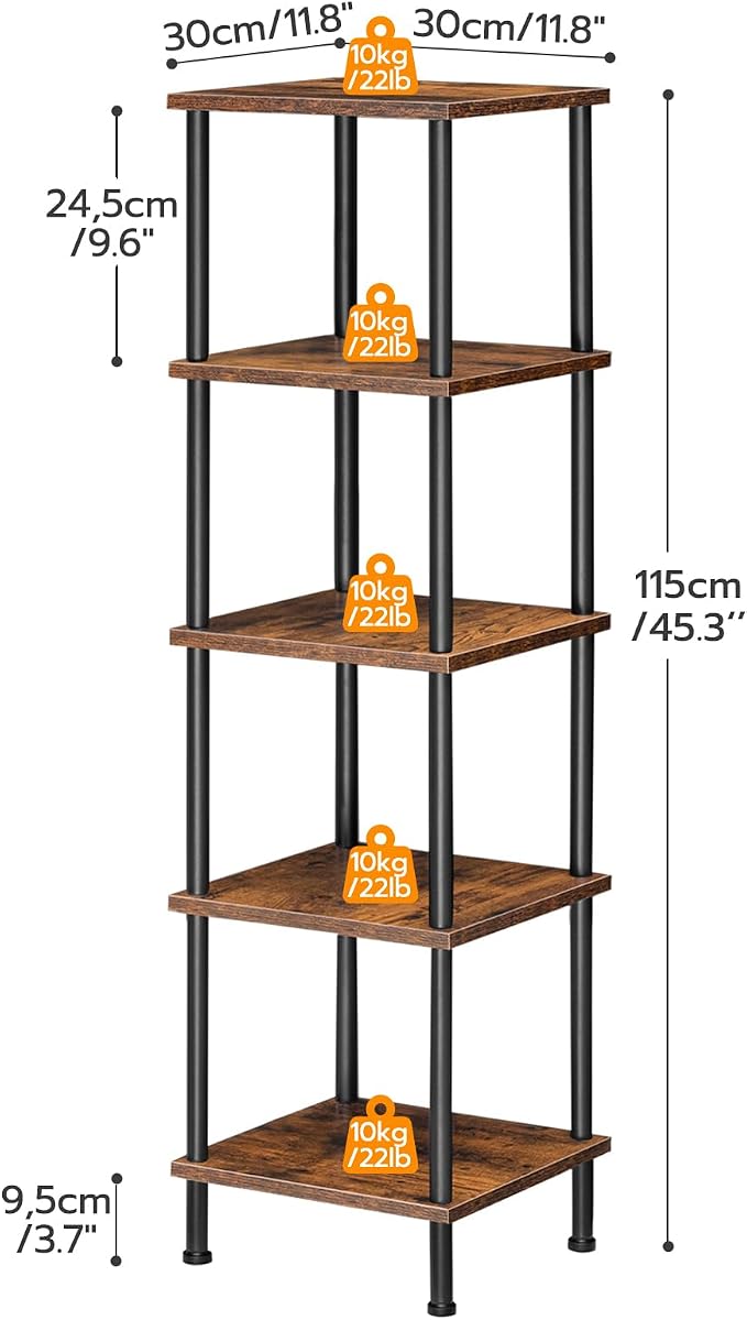 HOOBRO 5-Tier Corner Shelf Stand, Corner Square Rack Display Shelf, Tall - Image 3